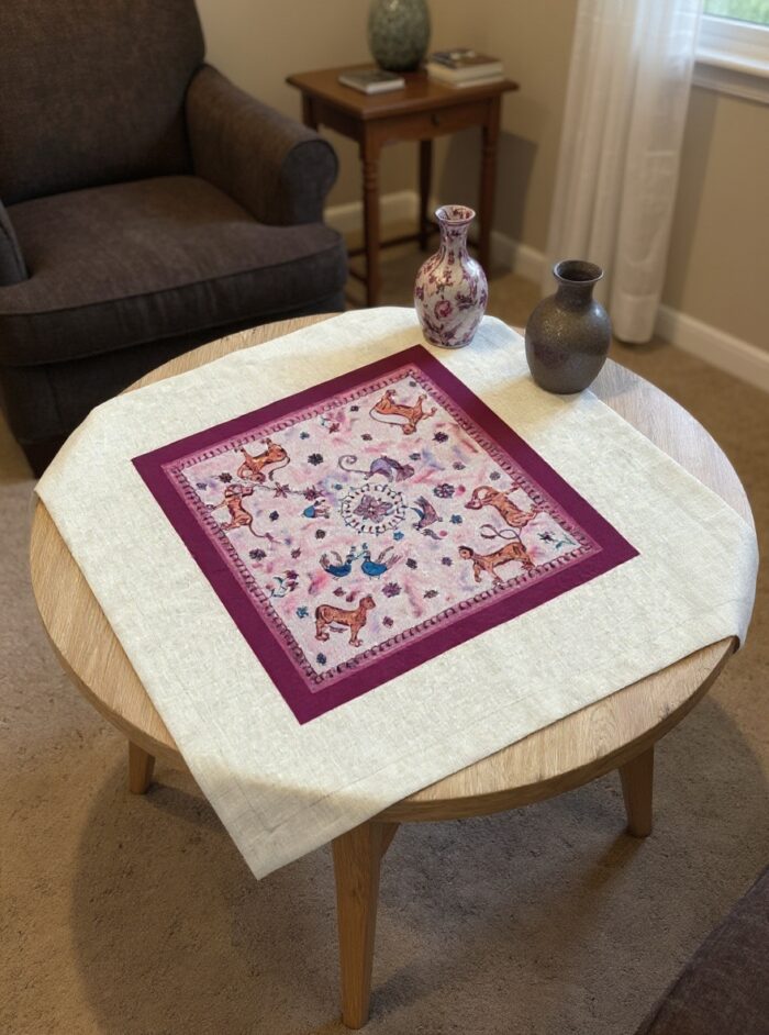 ვარდისფერი სუფრა1 კვადრატული რანერი "ვიტეროხის ლომები" ვარდისფერი - Image 3