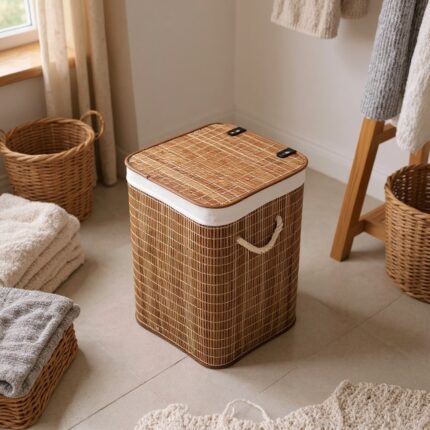 ყავისფერი ბამბუკის კალათა